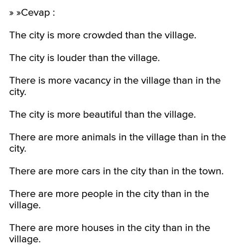 ingilizce şehir ve köy karşılaştırma cümleleri